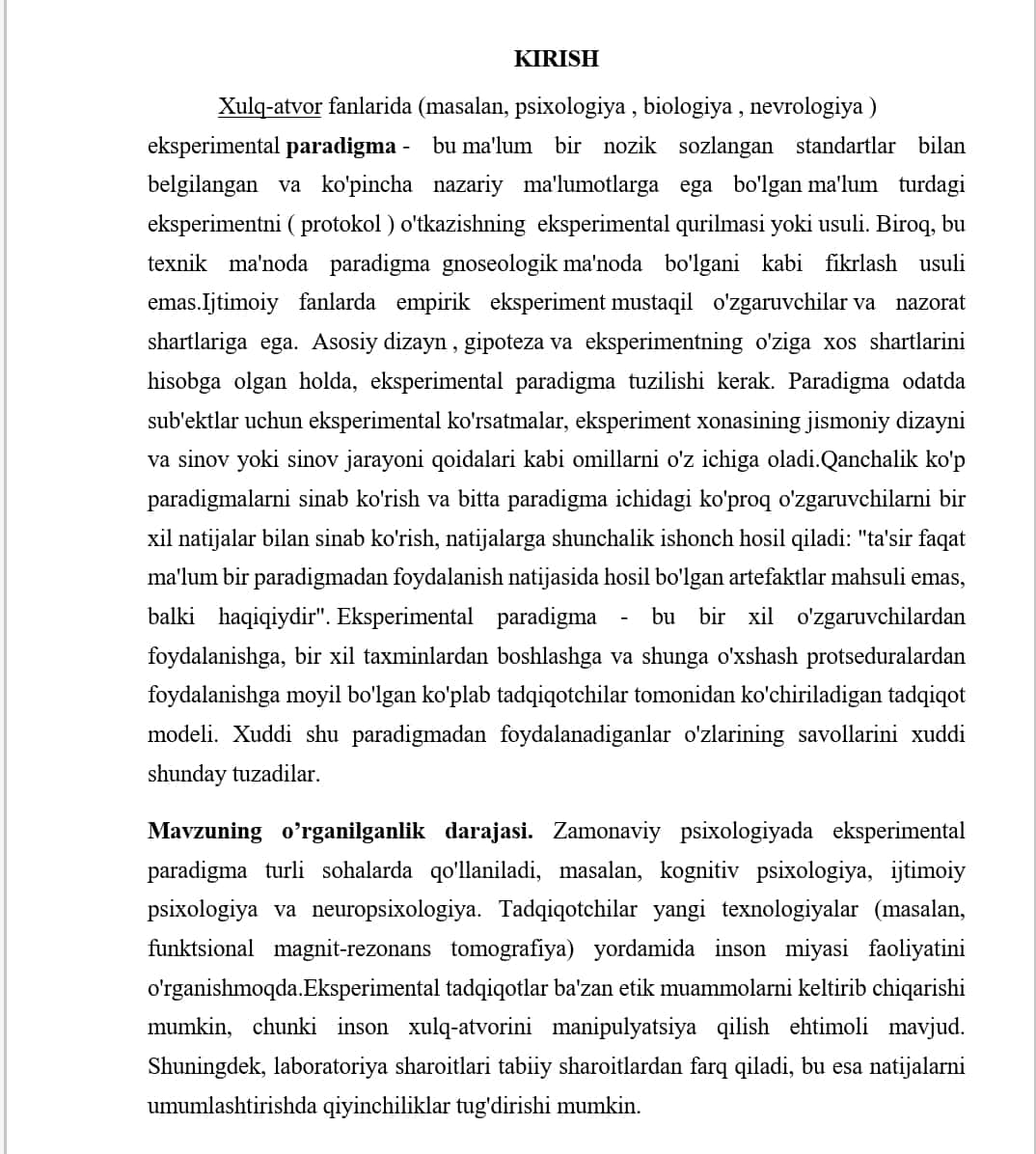 Psixologiyada eksprimental paradigma 1