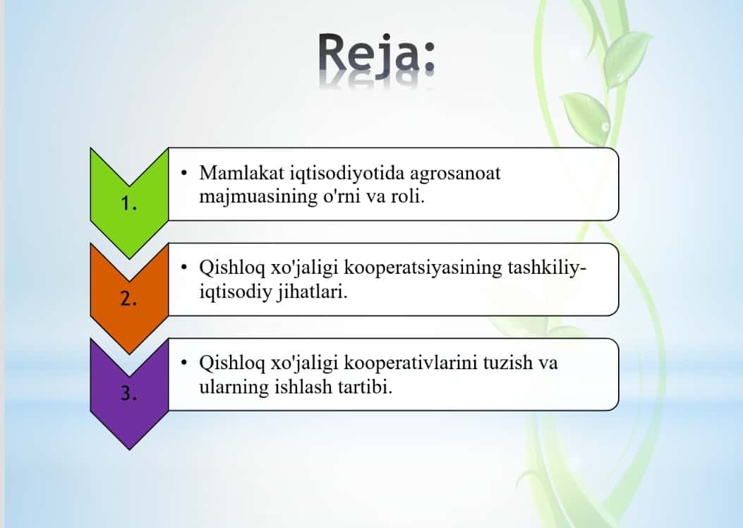 Mamlakat iqtisodiyotining agrar sohasida kooperatsiya 1
