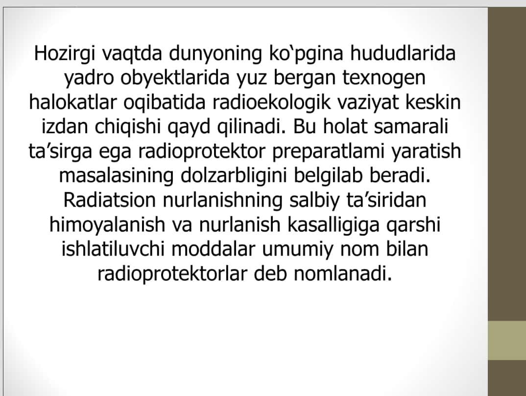 RADIOPROTEKTORLARNING TA'SIR MEXANIZMLARI 1