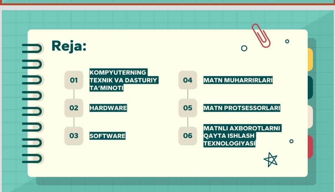 MATNLI AXBOROTLARNI QAYTA ISHLASH TEXNOLOGIYASI 1