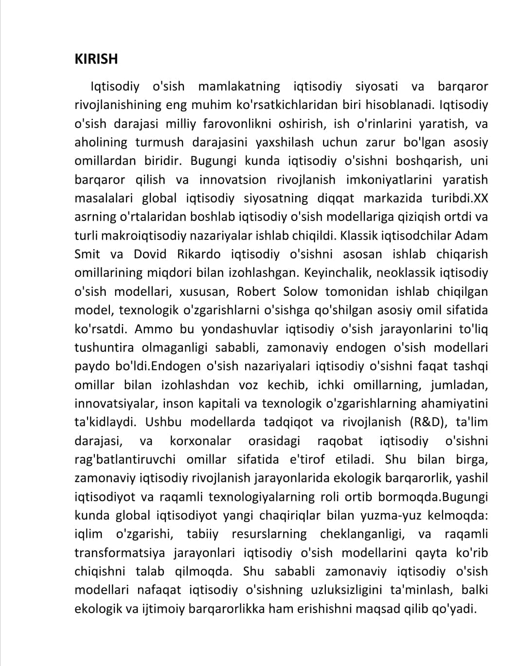 Zamonaviy iqtisodiy o’sish  modellari. 1