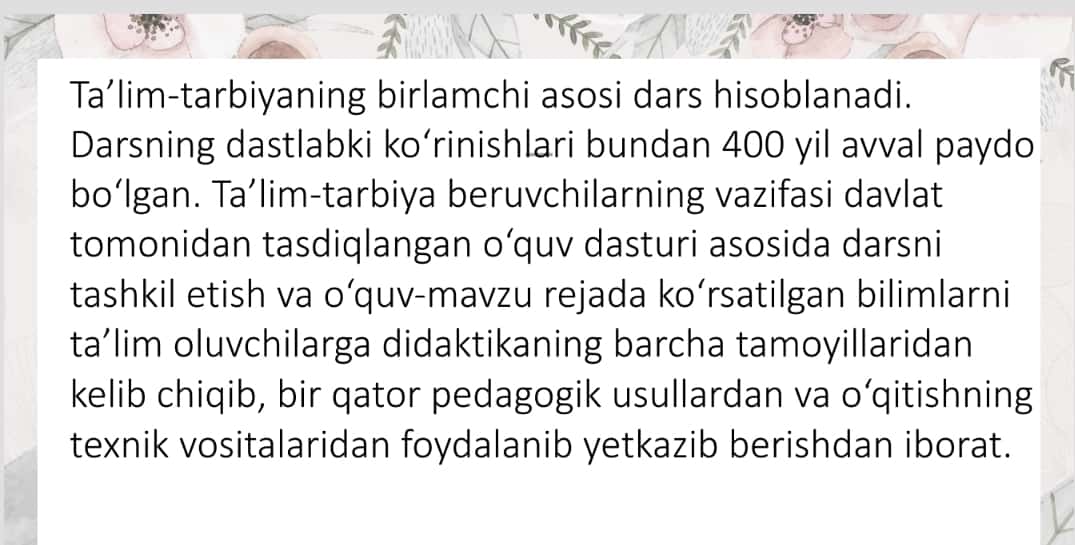 Boshlangʻich sinflarda matematika darsligining tuzilishi vadars tizimi 1