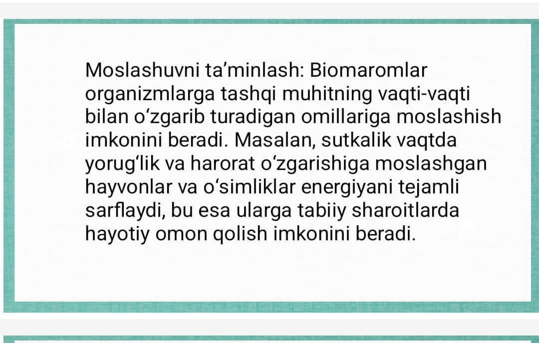 Biomaromlar va tirik organizmlarning hayot shakllari 1