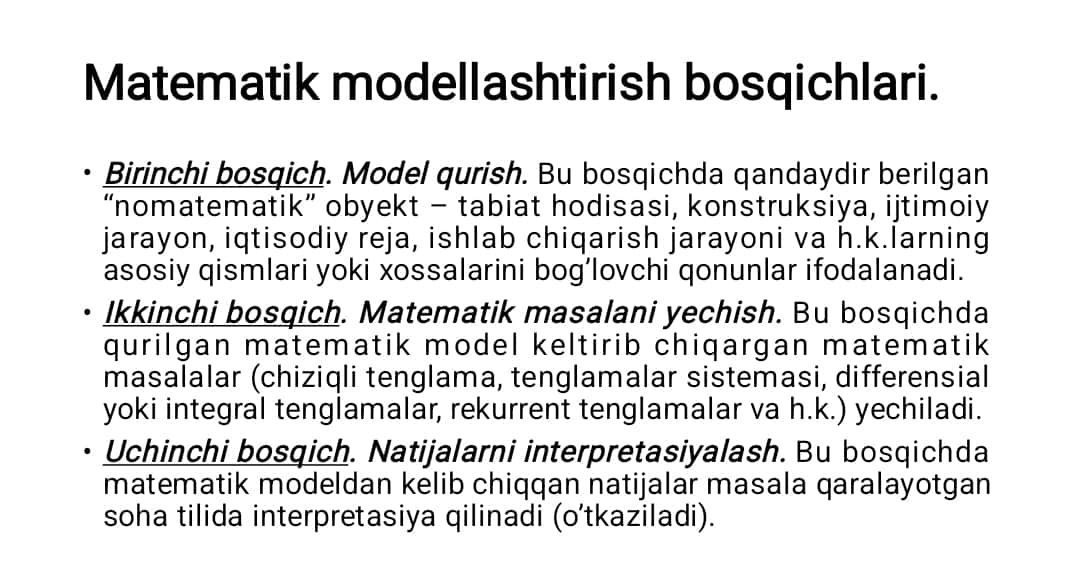 MODELLARNING TUZULISH USULLARI 1