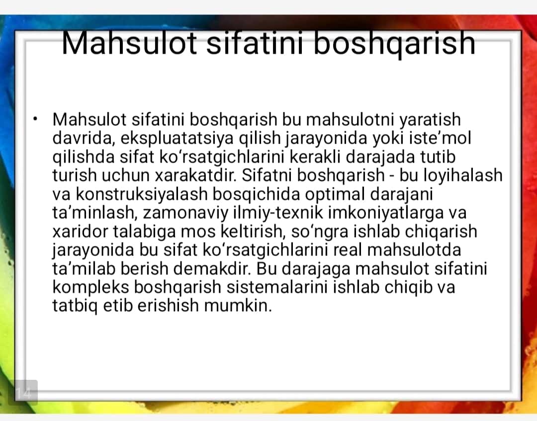 Mahsulot sifati vauni boshqarish 1
