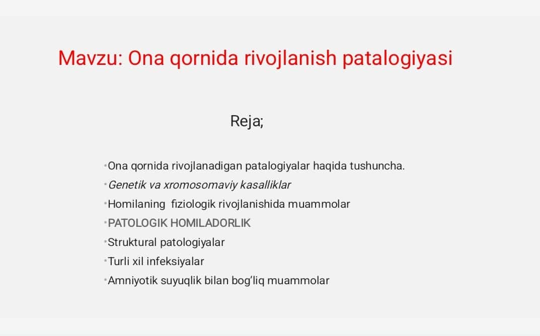 Ona qornida rivojlanish patalogiyasi 1