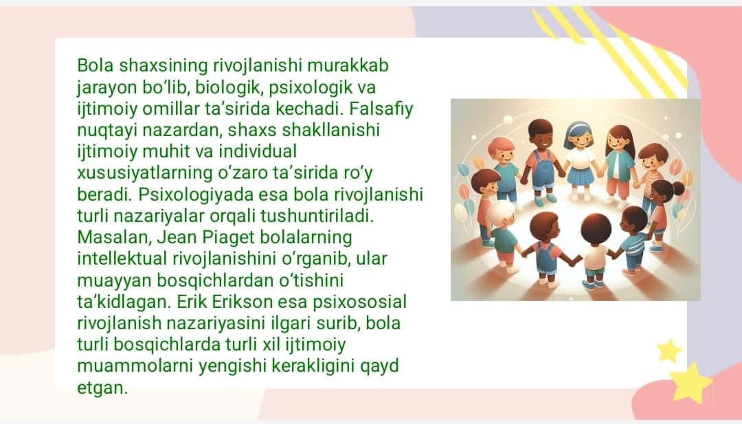 Bola shaxsining rivojlanishi va uning muhitga bog'liqligi 1