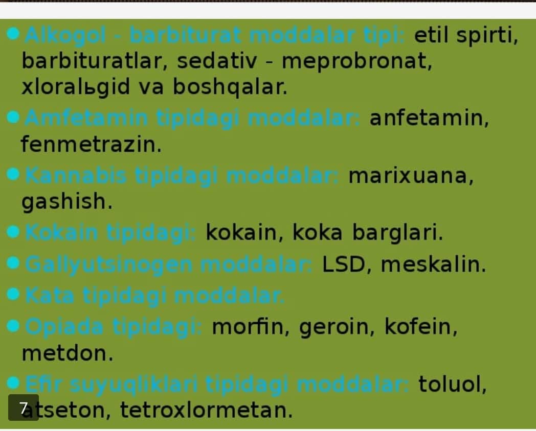 Narkomaniya, Giyohvandlik.Narkotik dori vositalari 1