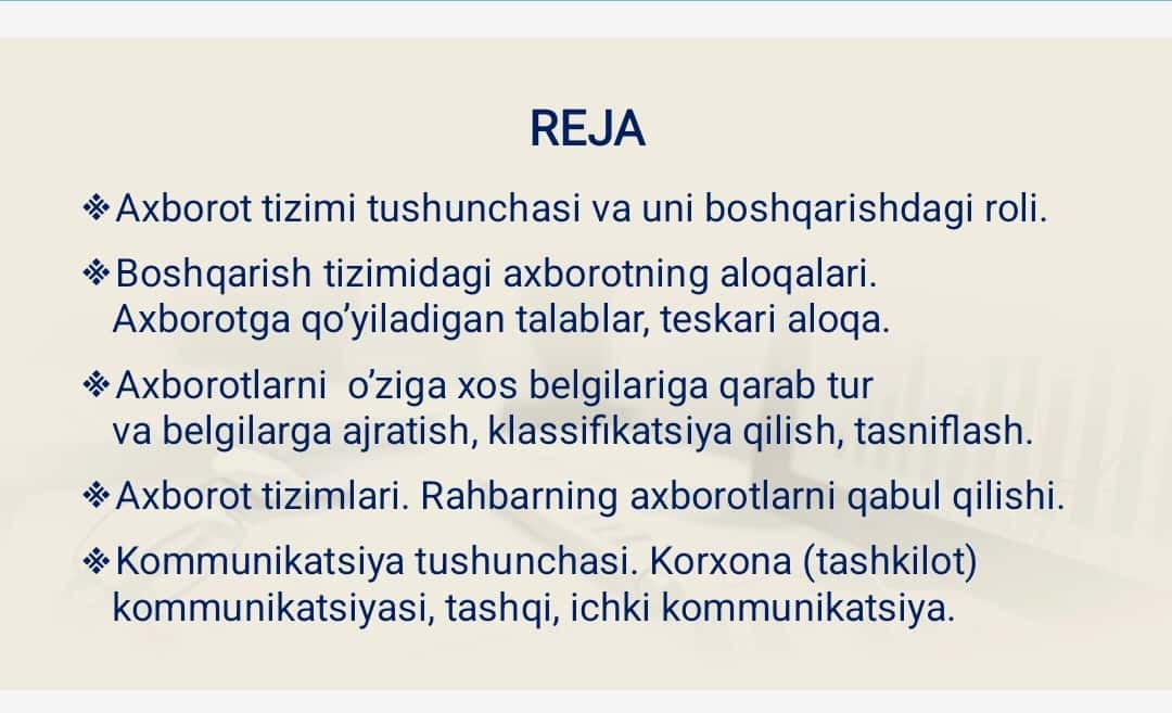 BOSHQARISHDA AXBOROT VA KOMMUNIKATSIYA 1