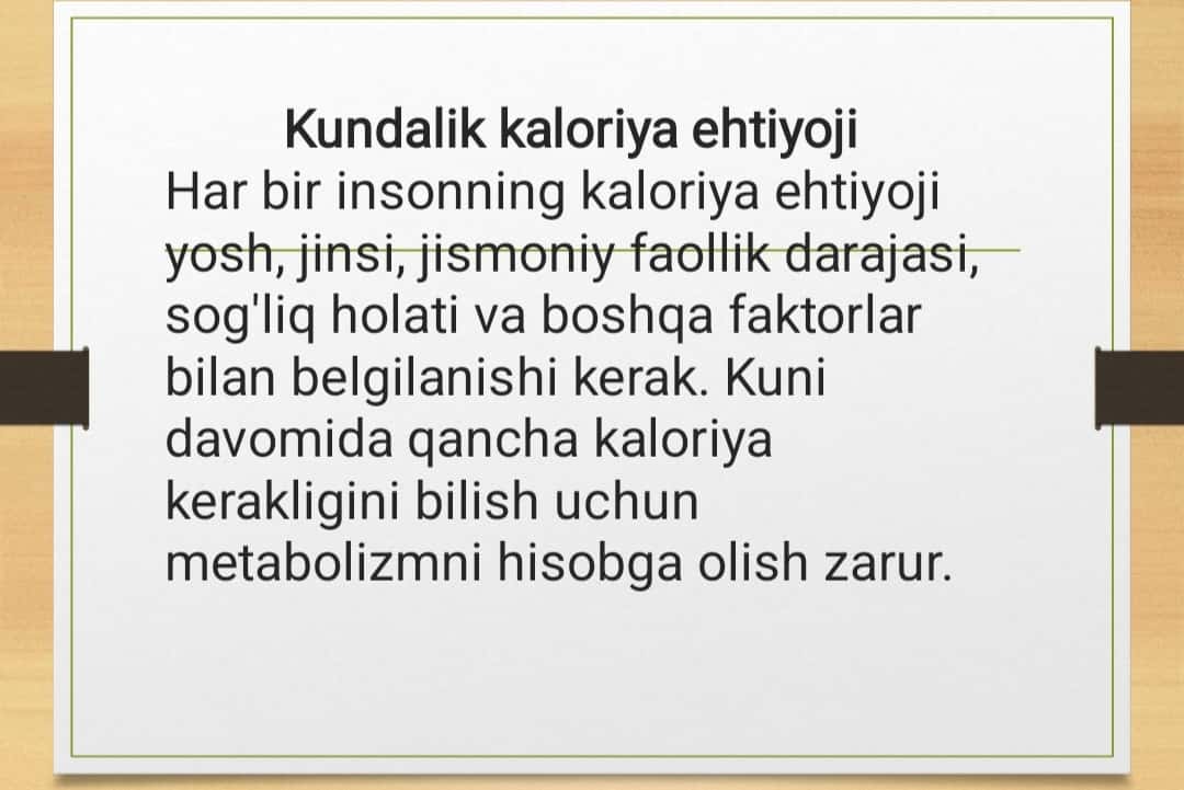 Shaxsiy ovqatlanish adekvatligini tekshirish va baholash. 1