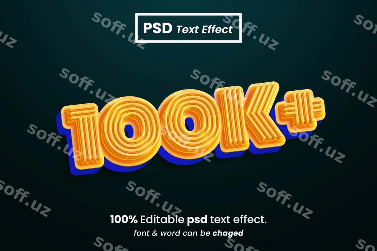 100k tahrir qilish mumkin 3-o'lchovli matn effekti | 100k editable 3d text effect 1