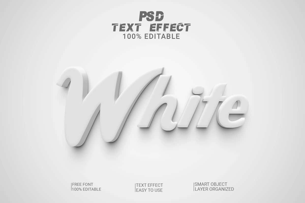 3D oq tahrirlanadigan matn effekti uslubi | 3d white editable text effect style 1