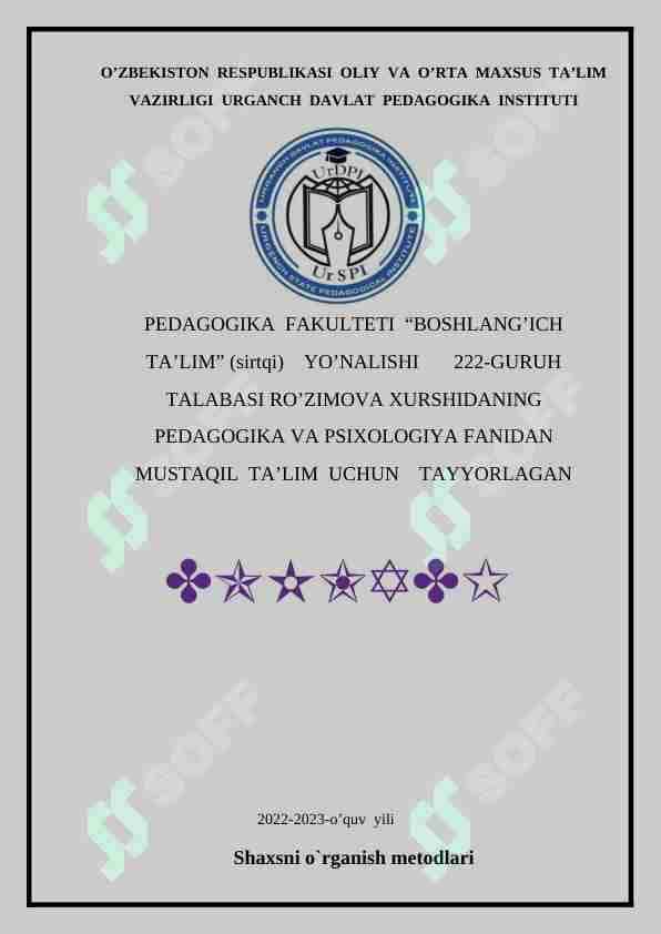 Shaxsni o`rganish metodlari