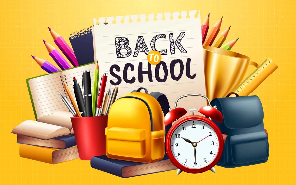 Haqiqiy orqa maktab kompozitsiyasi foni | Realistic back school composition background 1
