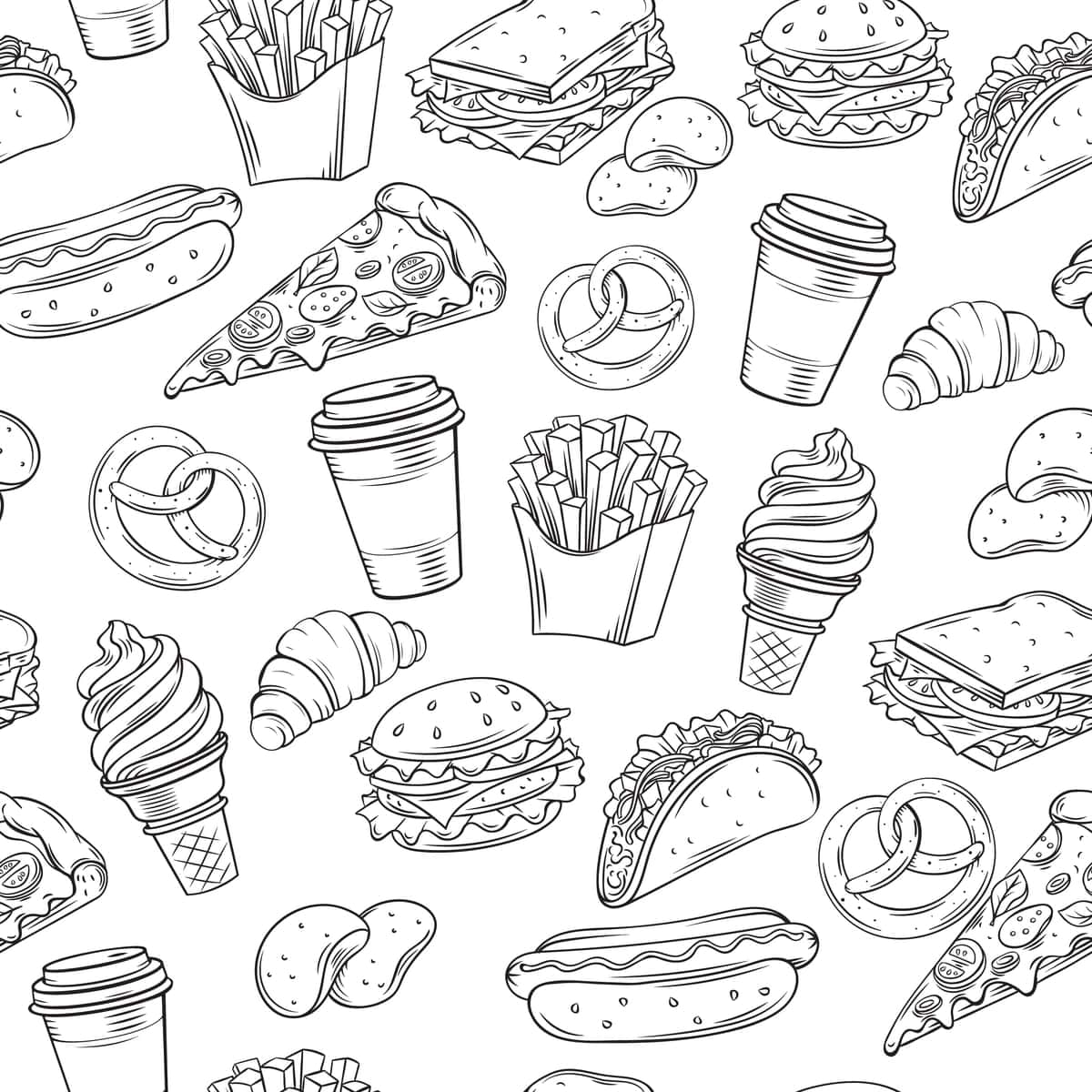 Fast food dekorativ choksiz naqsh | Fast food decorative seamless pattern 1