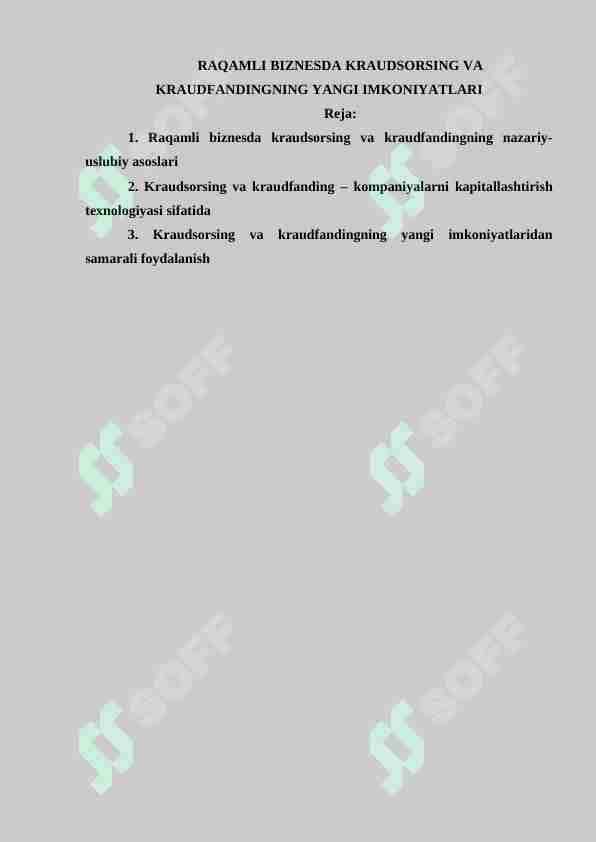 RAQAMLI BIZNESDA KRAUDSORSING VA KRAUDFANDINGNING YANGI IMKONIYATLARI