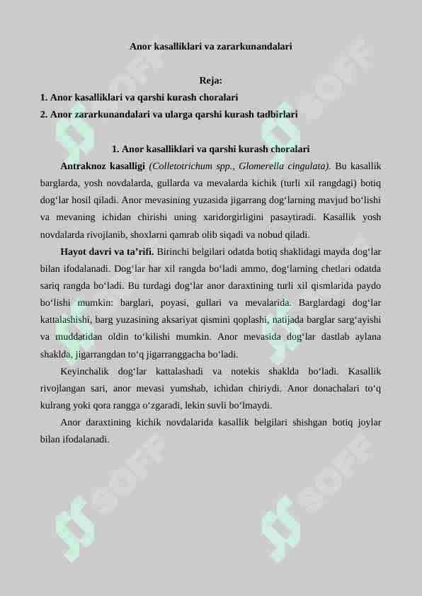 Аnor kasalliklari vа zararkunandalari