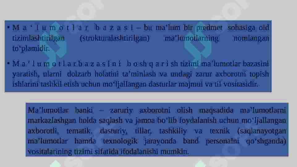 MA’LUMOTLAR BAZALARI BILAN ISHLASH TEXNOLOGIYALARI 4