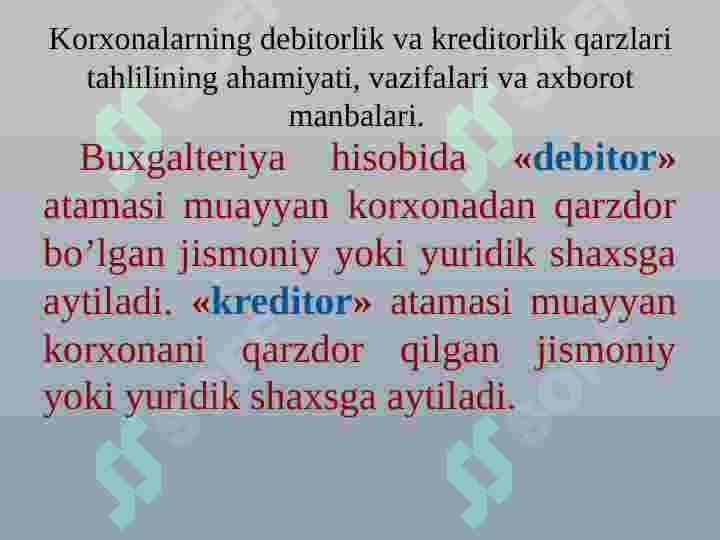 Debitorlik va kreditorlik qarzlarining tahlili 2