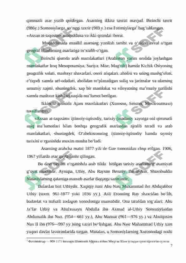 Rivojlangan o‘rta asrlar davri tarixiga doir arab va eski o‘zbek tilidagi manbalar 7