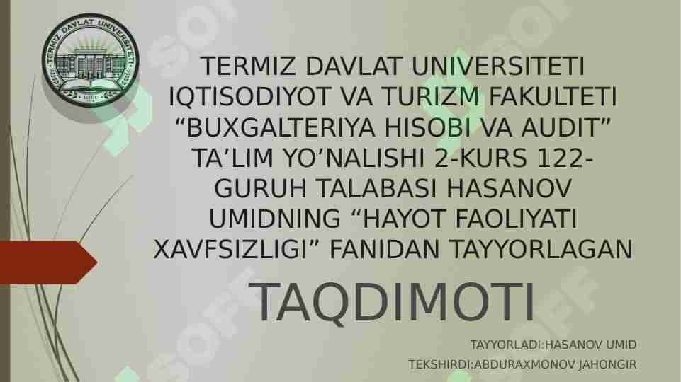 O’ZBEKISTON RESPUBLIKASIDA YUZAGA KELISHI MUMKIN BO’LGAN FA VQULODDA VAZIYATLAR VA ULARNI OLDINI OLISH BORASIDA AMALGA OSHIRILAYOTGAN ISHLAR