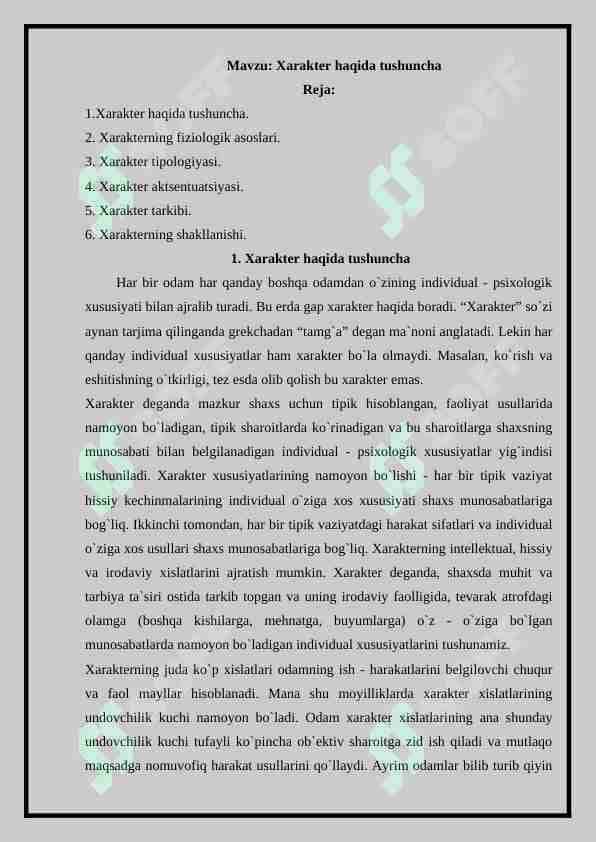 Xarakter haqida tushuncha