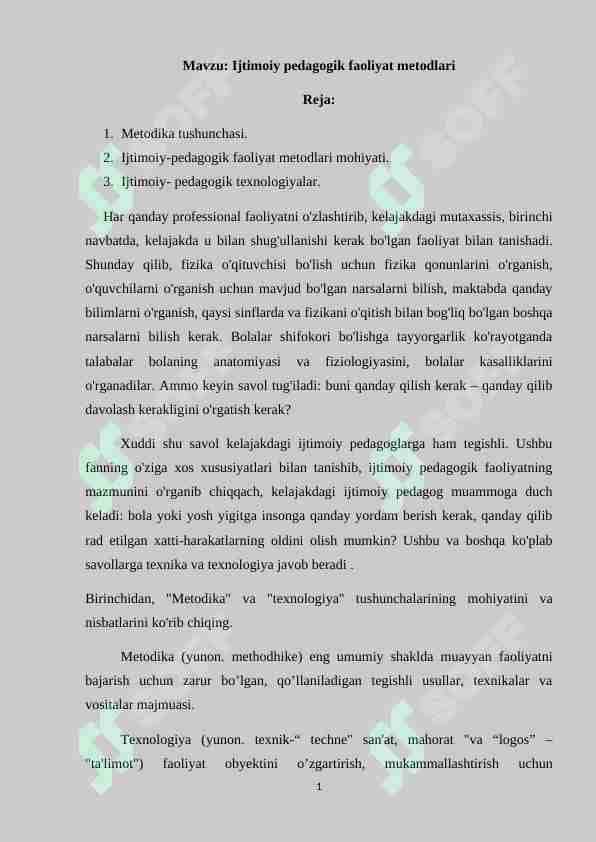 Ijtimoiy pedagogik faoliyat metodlari