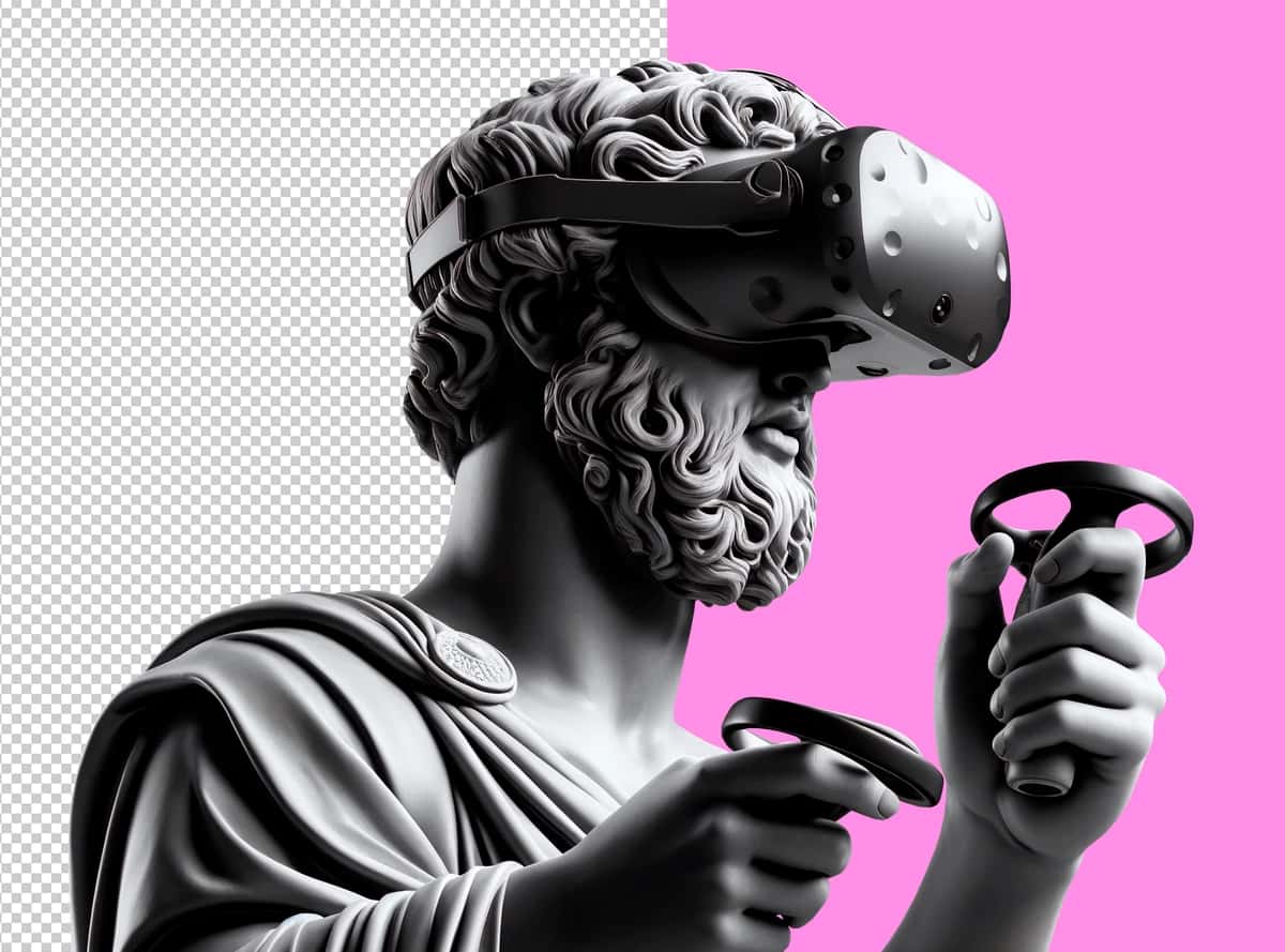 Inson haykali haykali shaffof fonda vr ko'zoynak joystiklarini o'ynaydi | Human sculpture statue plays vr glasses joysticks transparent background 1