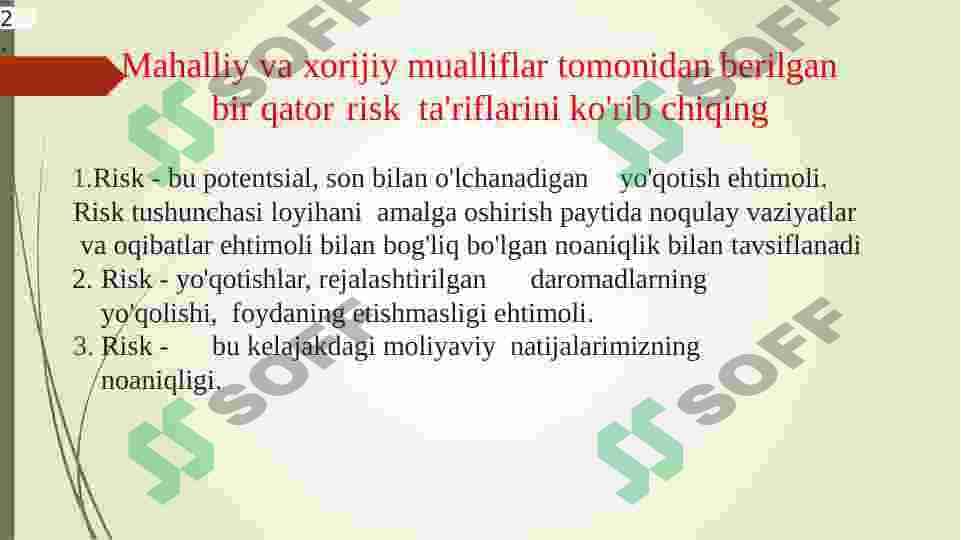 RISK TUSHUNCHASI HAQIDA MA'LUMOT 2