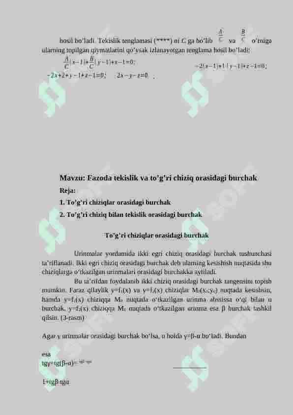 Fazoda ikki tekislik o’rtasidagi burchak 4