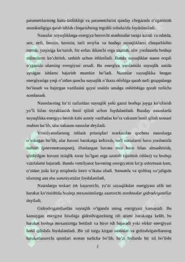 GIDROMASHINALAR HAQIDA UMUMIY MA’LUMOTLAR 2