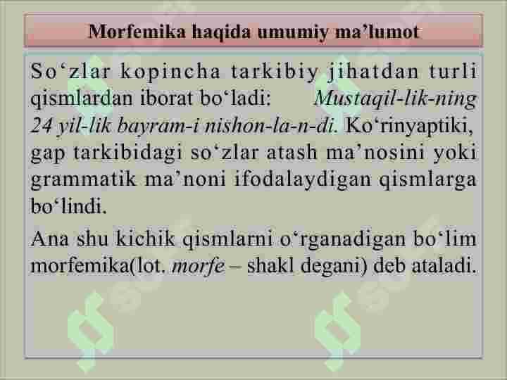 MORFEMIKA. MORFEMA, UNING TURLARI 2