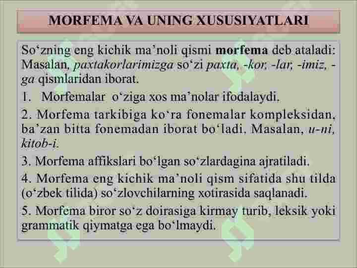 MORFEMIKA. MORFEMA, UNING TURLARI 3