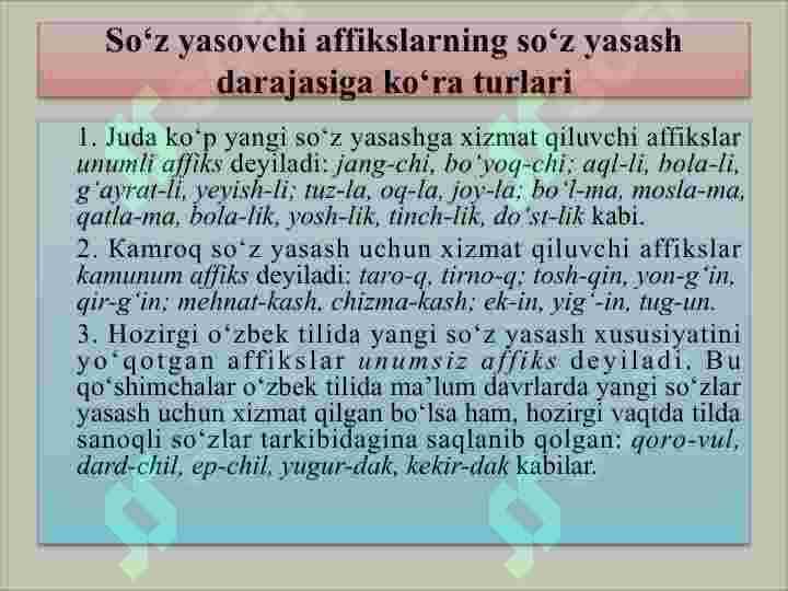 MORFEMIKA. MORFEMA, UNING TURLARI 7