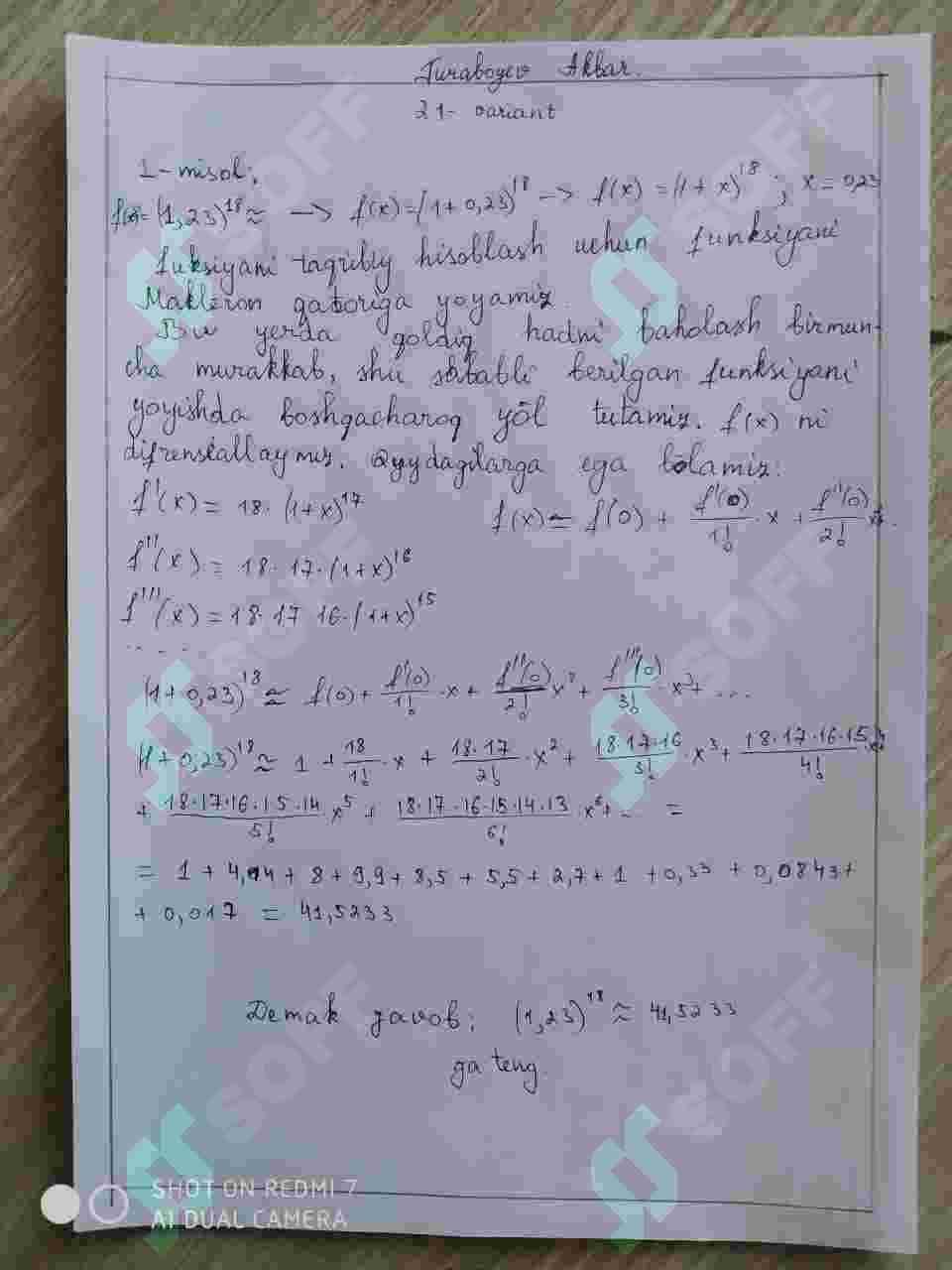 Makleron va Furye qatoriga yoyish 2