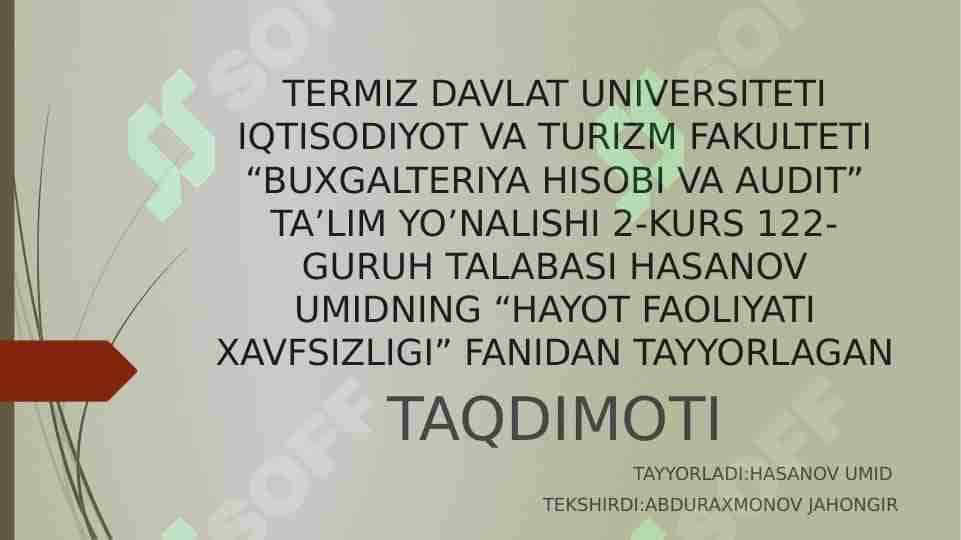 ATMOSFERA HOLATI O’ZGARISHI BILAN BOG’LIQ FAVQULODDA VAZIYATLARNI OLDINI OLISH