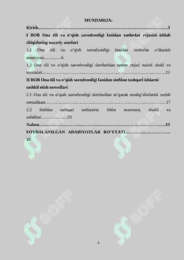 Ona tilidan tanlovlar rejasini ishlab chiqish metodlari 2