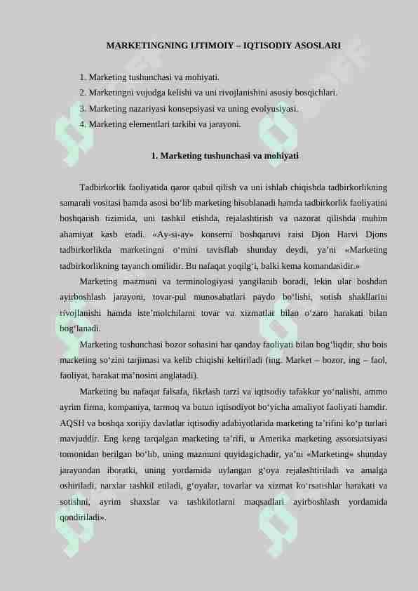MARKETINGNING IJTIMOIY – IQTISODIY ASOSLARI