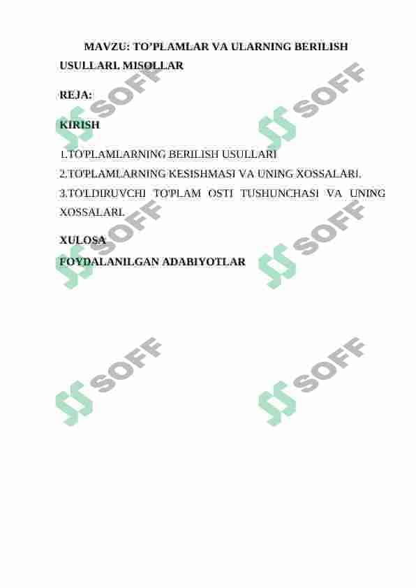 TO’PLAMLAR VA ULARNING BERILISH USULLARI. MISOLLAR 2