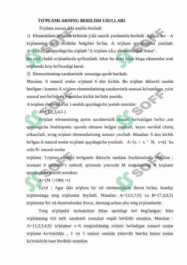 TO’PLAMLAR VA ULARNING BERILISH USULLARI. MISOLLAR 4