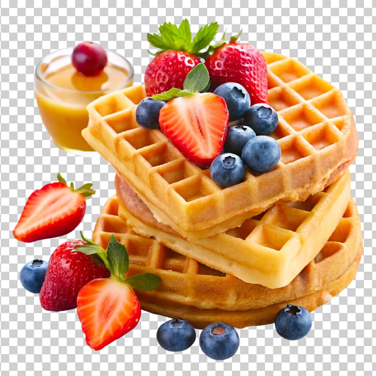 Belgiya gofreti yangi rezavorlar bilan ajratilgan shaffof fon | Belgian waffle with fresh berries isolated transparent background 1