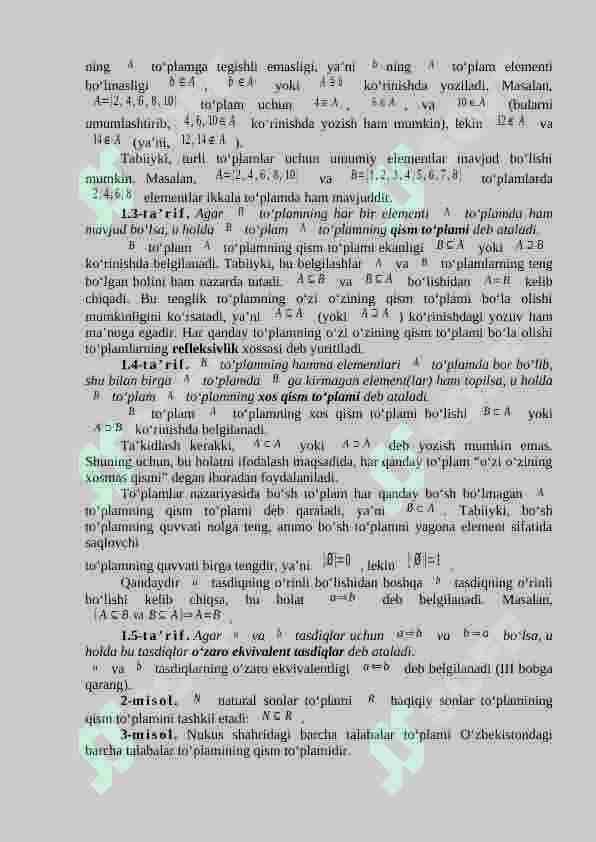 To'plamlar. To'plamlar ustida amallar. Diskret toplamlar 4