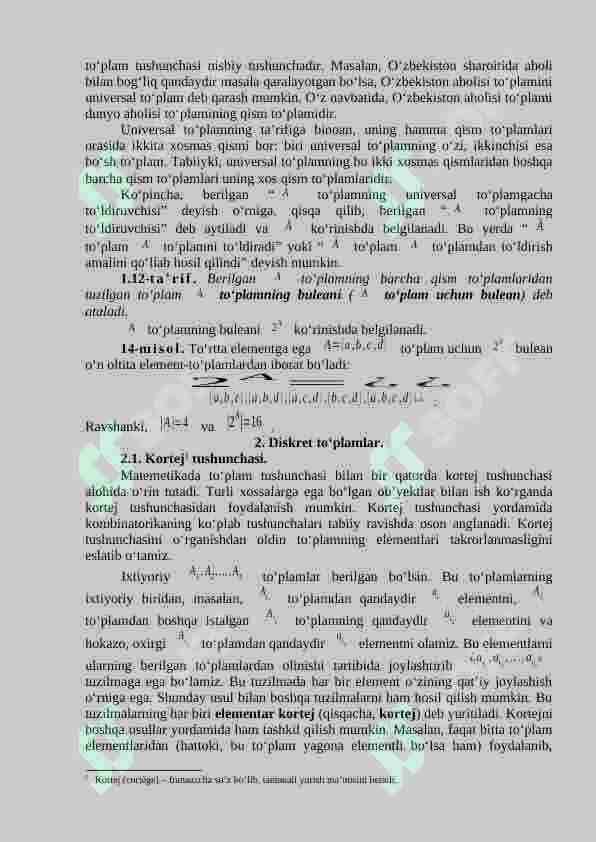 To'plamlar. To'plamlar ustida amallar. Diskret toplamlar 8