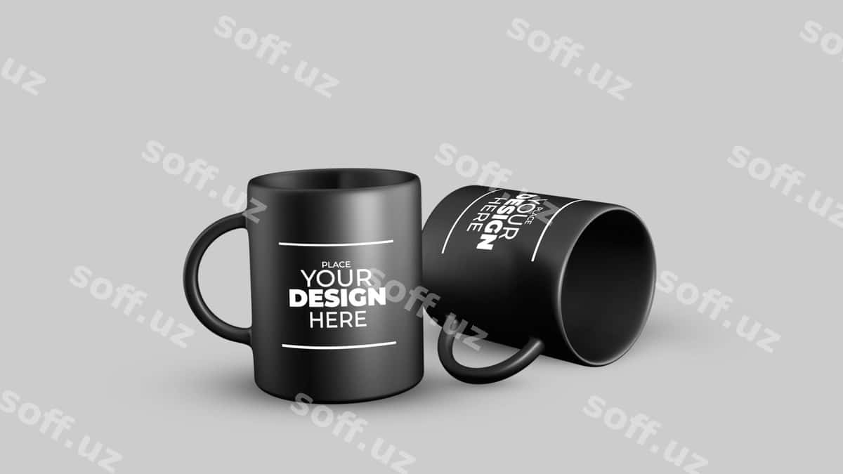 Ikki qora choy qoshiq 3D mockup | 2 black mug 3d mockup 1