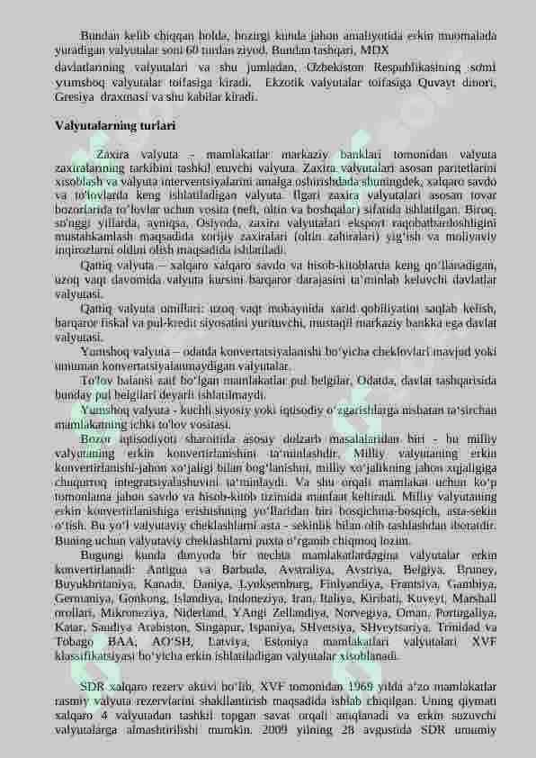 Pulning xalqaro munosabatlardagi harakati 7