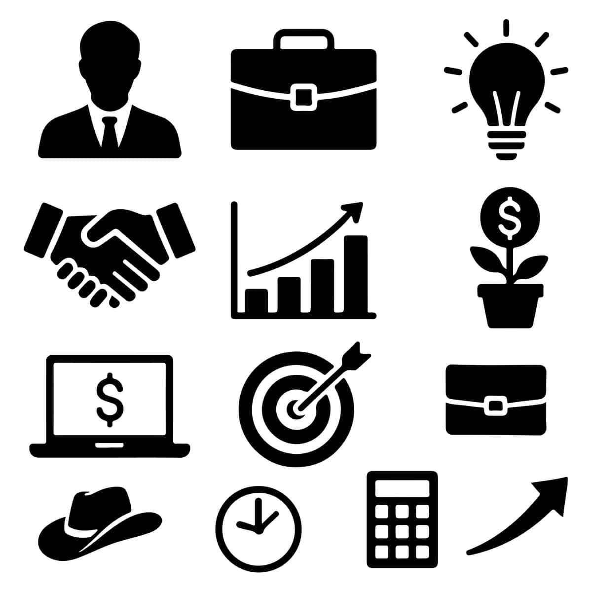 Biznes belgisi vektor silueti to'plami | Business icon set vector silhouette 1