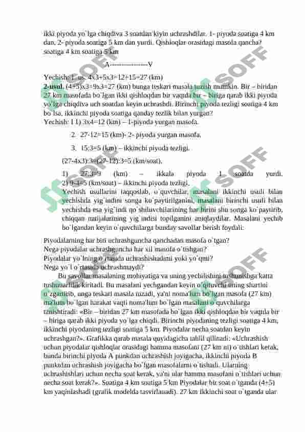 Harakatga doir masalalarning turlari. Harakatga doir masalalarning bajarish usullari. 4