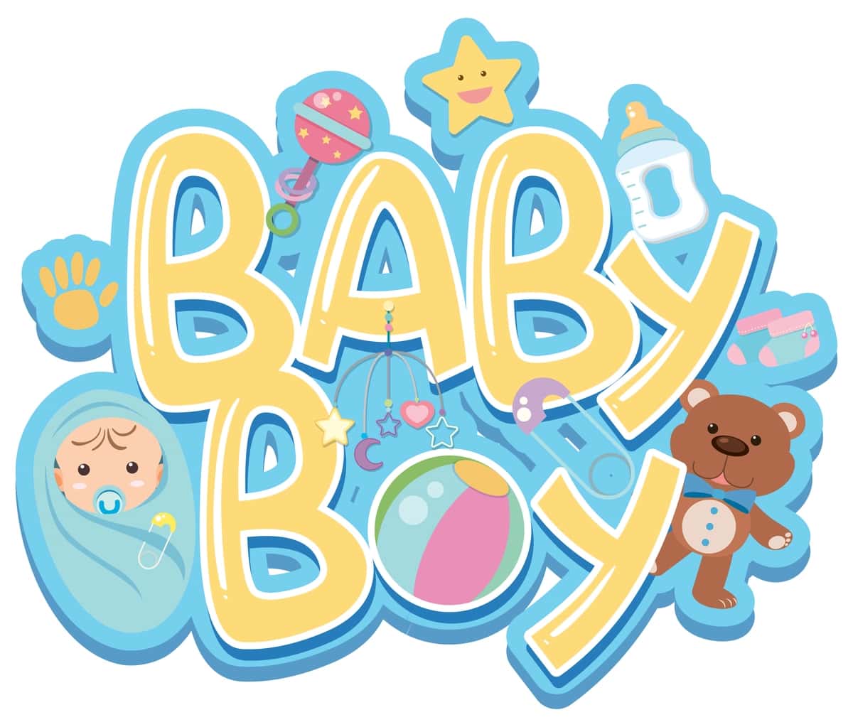 Shrift dizayni so'zi chaqaloq o'yinchoqlari bilan chaqaloq | Font design word baby boy with baby toys 1