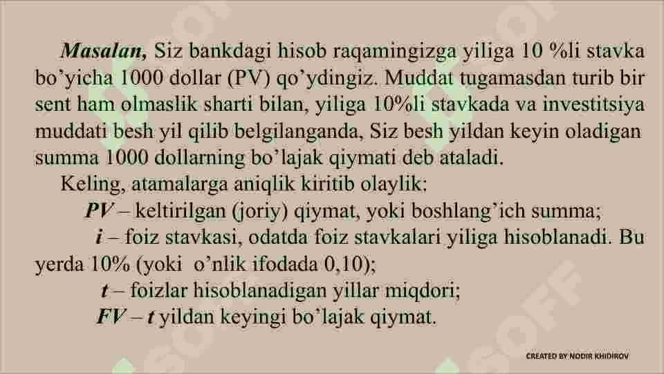 Pulning davriy qiymati va pul oqimlarining diskontli tahlili 5