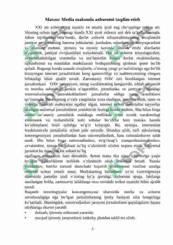 Media makonda axborotni taqdim etish 2